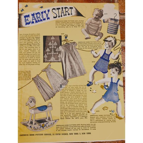1944 "Give Them A Gay Early Start" Vtg Print Ad for Craft Patterns - 2-Pages - Picture 5 of 7